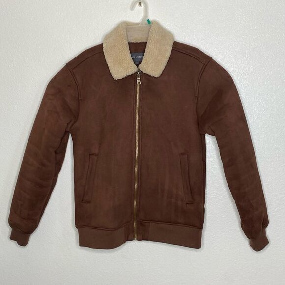 SLATE & STONE Men’s Full Zip Jacket with Faux Shearling Collar and Lining Size M - Picture 1 of 6